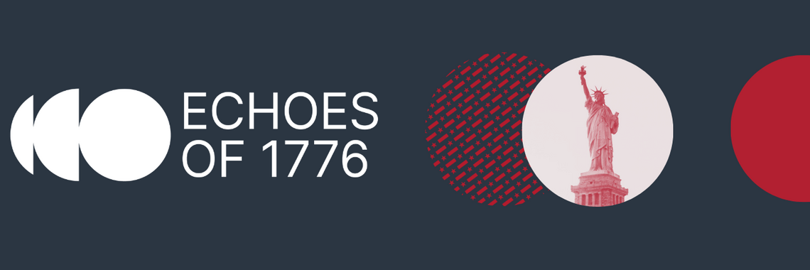 Header des Projekts: Blau-rote Grafik mit dem Text „Echoes of 1176“, einem roten Musterkreis der an Stars & Stripes erinnert sowie einem rötlich-gefärbten Kreis mit Bild der Freiheitsstatue.
