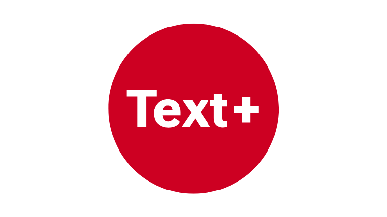 Logo "Text+", URL führt zu: text-plus.org
